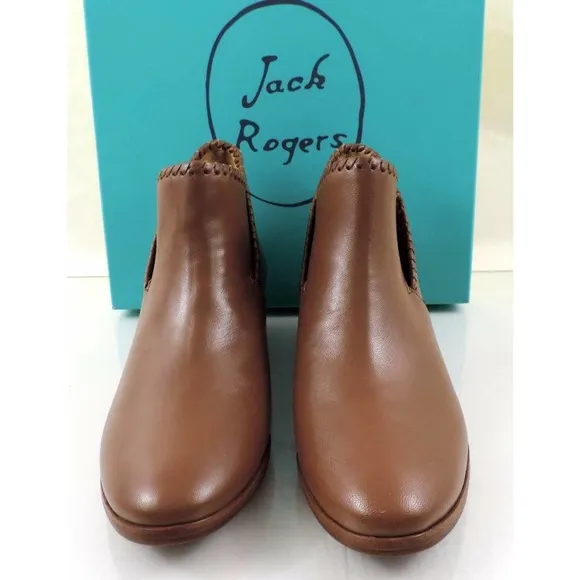 Jack Rogers Sadie Low Heel Ankle Boot Booties Leather Oak Size 7.5