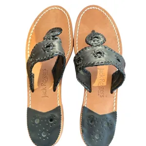 Jack Rogers Sandals Leather Thong Classic Black Flats Shoes Women's Size 6
