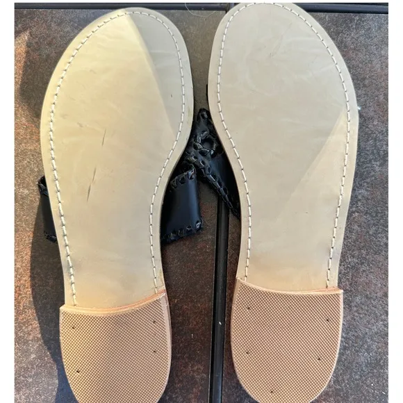 Jack Rogers Sandals Leather Thong Classic Black Flats Shoes Women's Size 6