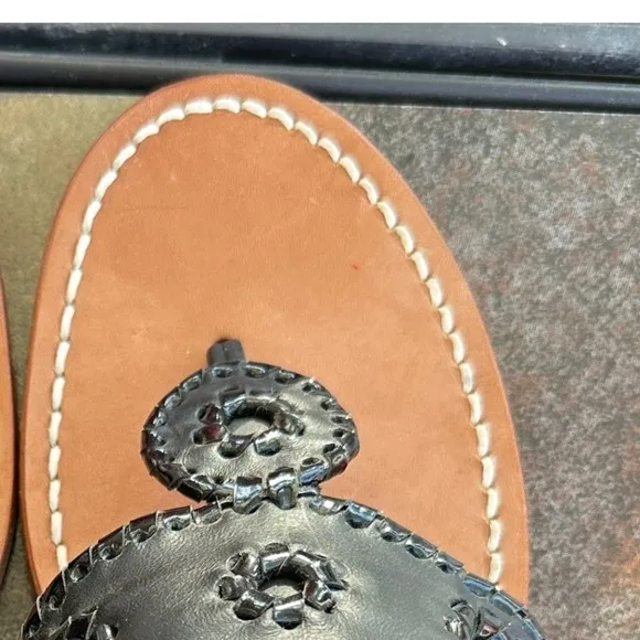 Jack Rogers Sandals Leather Thong Classic Black Flats Shoes Women's Size 6