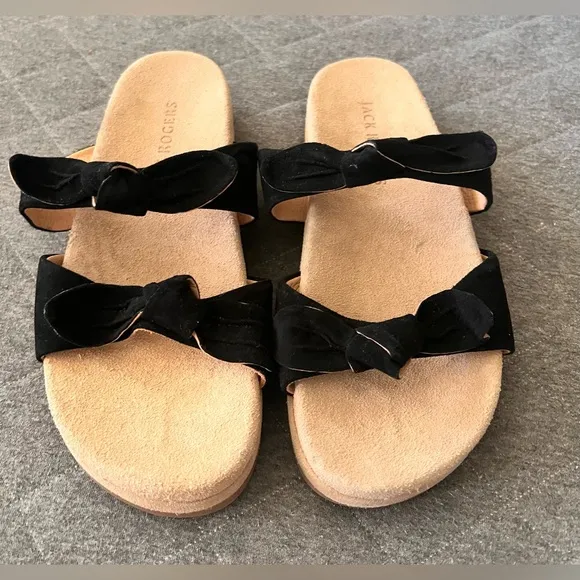JACK ROGERS Sz 8.5 Black Suede Monica Double Knot Platform Sandals