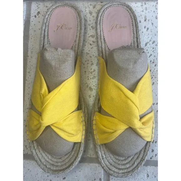 J.Crew Canvas Twisted Knot Espadrille Slip On Sandals Yellow Size 11 Style AN887