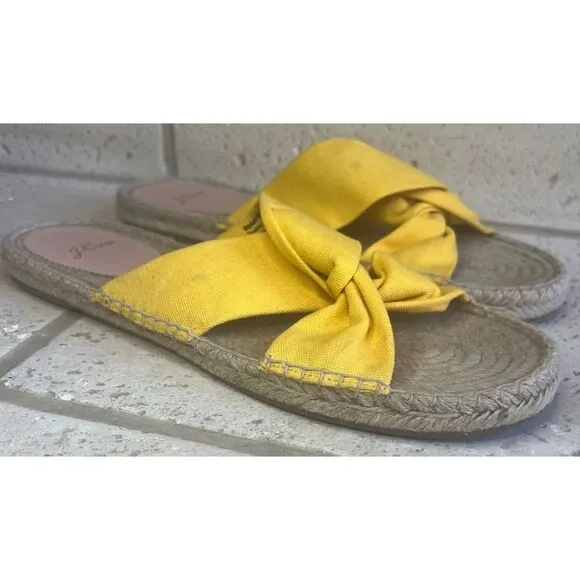 J.Crew Canvas Twisted Knot Espadrille Slip On Sandals Yellow Size 11 Style AN887