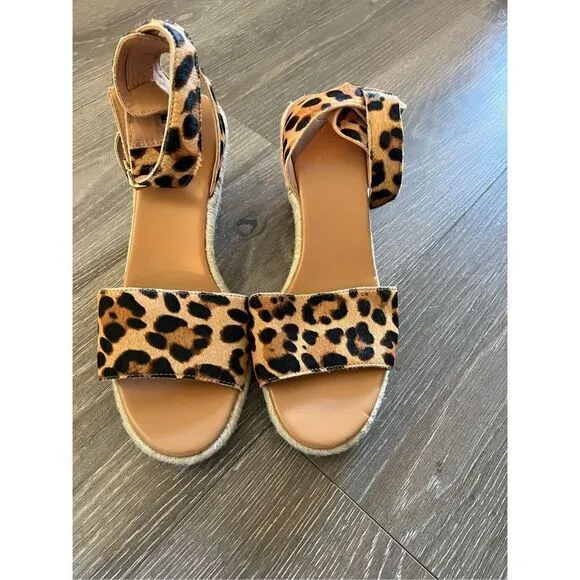 J. Crew Espadrille Léopard Wedge Sandals Size 9.5 NEW