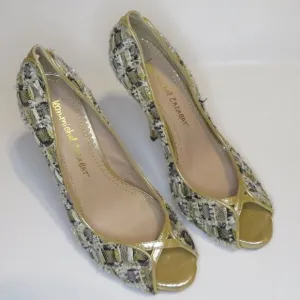 Jean-Michel Cazabat Lux Tweed Printed Peep Toe Heels Women's Pumps size 37 / 7