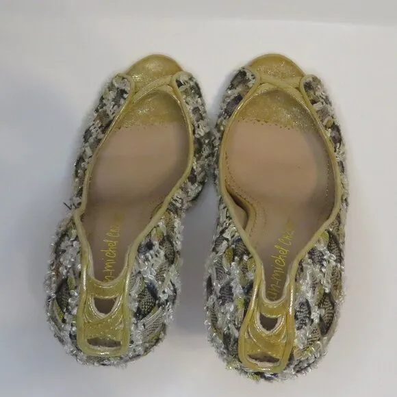 Jean-Michel Cazabat Lux Tweed Printed Peep Toe Heels Women's Pumps size 37 / 7
