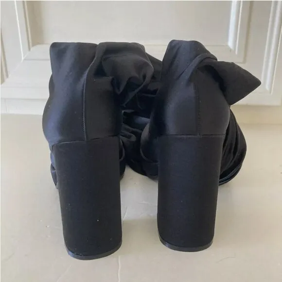 Jeffery Campbell Free People Highest Rise Black Satin Platform Pant Boots Sz 7.5