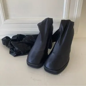 Jeffery Campbell Free People Highest Rise Black Satin Platform Pant Boots Sz 7.5