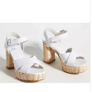 Jeffrey Campbell Amma Platform Sandals in White and Tan Size 10, NWOB