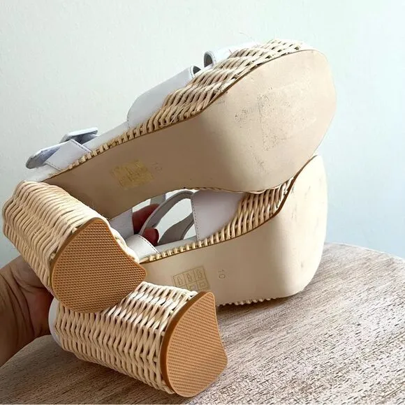 Jeffrey Campbell Amma Platform Sandals in White and Tan Size 10, NWOB
