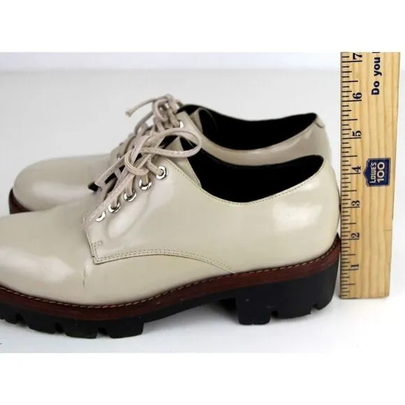 Jeffrey Campbell BEIGE GENUINE LEATHER LACE UP LOW HEEL WOMEN'S SHOES Size 7.5