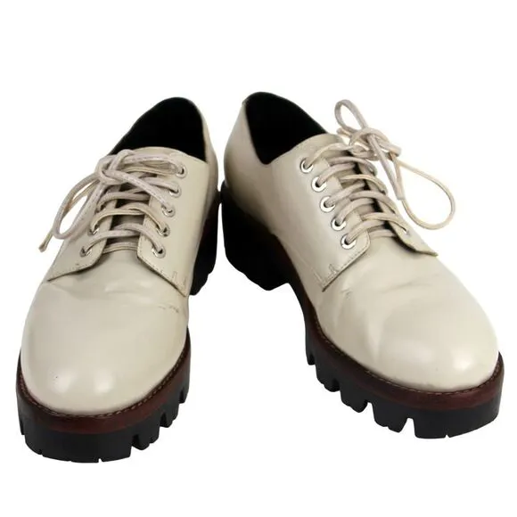 Jeffrey Campbell BEIGE GENUINE LEATHER LACE UP LOW HEEL WOMEN'S SHOES Size 7.5