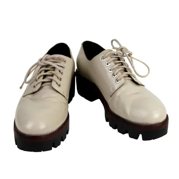 Jeffrey Campbell BEIGE GENUINE LEATHER LACE UP LOW HEEL WOMEN'S SHOES Size 7.5