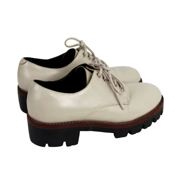 Jeffrey Campbell BEIGE GENUINE LEATHER LACE UP LOW HEEL WOMEN'S SHOES Size 7.5