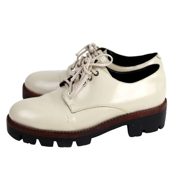 Jeffrey Campbell BEIGE GENUINE LEATHER LACE UP LOW HEEL WOMEN'S SHOES Size 7.5