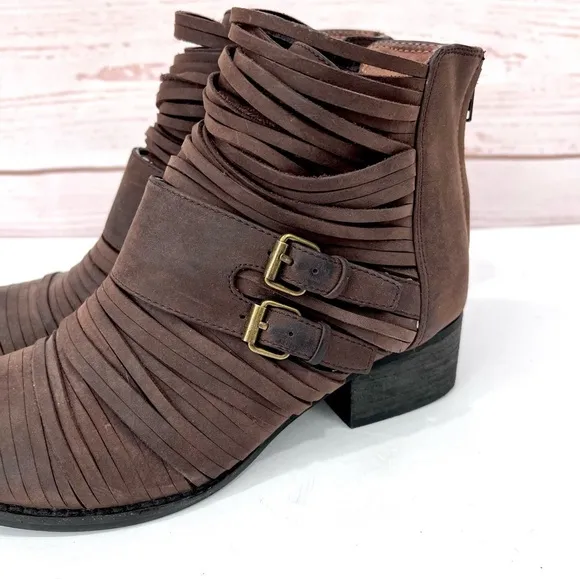 Jeffrey Campbell Boho Strappy Sliced Panel Leather Isley Ankle Boots