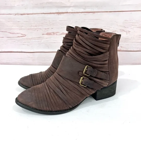 Jeffrey Campbell Boho Strappy Sliced Panel Leather Isley Ankle Boots