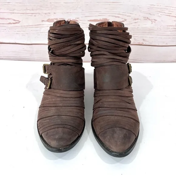 Jeffrey Campbell Boho Strappy Sliced Panel Leather Isley Ankle Boots