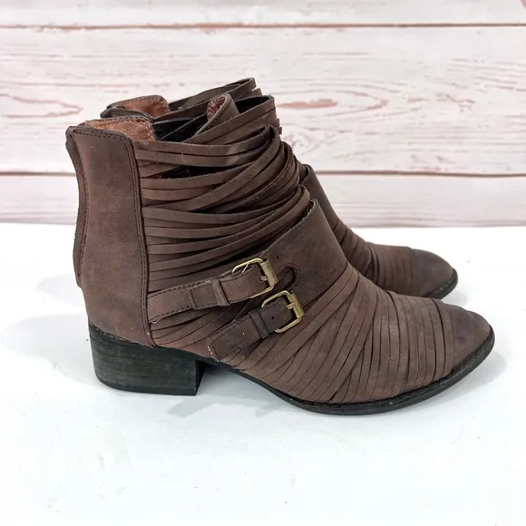 Jeffrey Campbell Boho Strappy Sliced Panel Leather Isley Ankle Boots