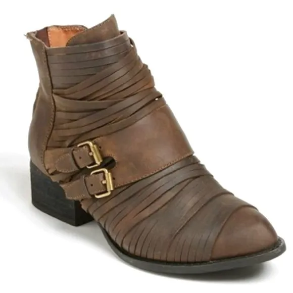 Jeffrey Campbell Boho Strappy Sliced Panel Leather Isley Ankle Boots