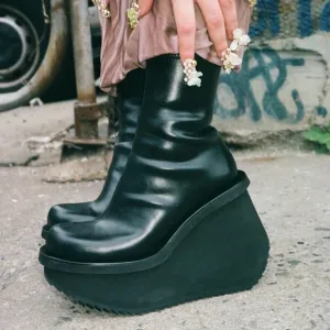 Jeffrey Campbell Constructs Platform Wedge Ankle Boot in Black | 9 NWOB