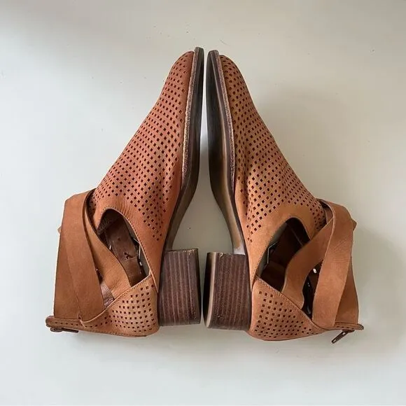 Jeffrey Campbell Everly Perforated Cutout Punched Leather Ankle Boots Tan 8.5