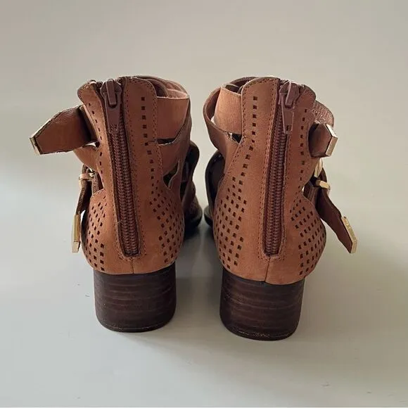 Jeffrey Campbell Everly Perforated Cutout Punched Leather Ankle Boots Tan 8.5