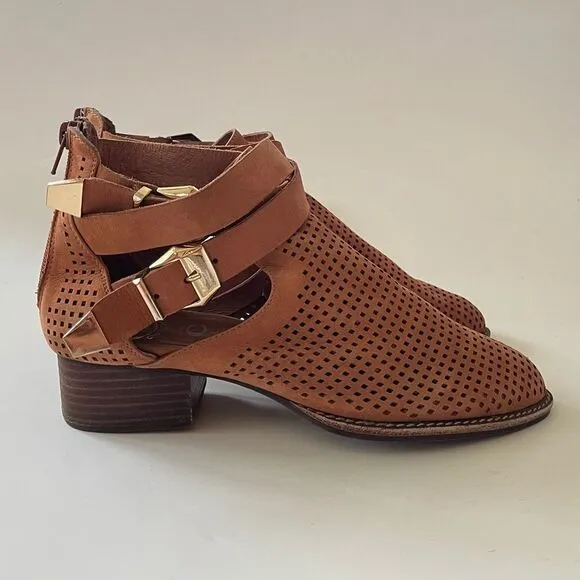 Jeffrey Campbell Everly Perforated Cutout Punched Leather Ankle Boots Tan 8.5