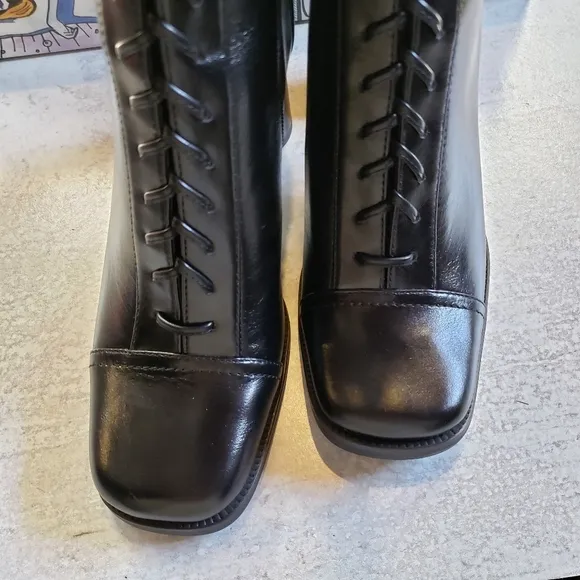 Jeffrey Campbell Hunt Lace Up Heel Leather Mid Boots Black SZ 8
