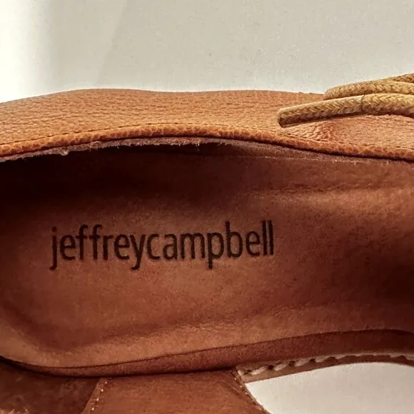Jeffrey Campbell Kanal Shoes Tan Leather Herringbone Block Heel Lace Up EUC Sz 8