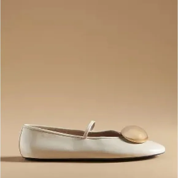 JEFFREY CAMPBELL ORNAMENT BALLET FLATS Elegant Cream Flats with Gold Accent NWT