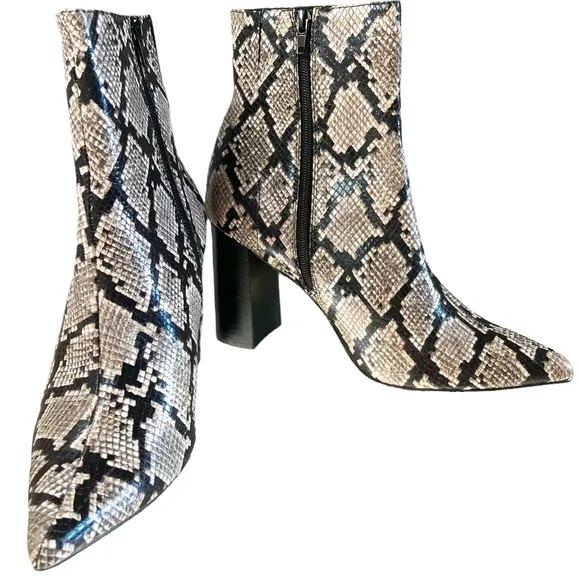 Jeffrey Campbell Raven Leather Snakeskin Heeled Ankle Boots Size 10