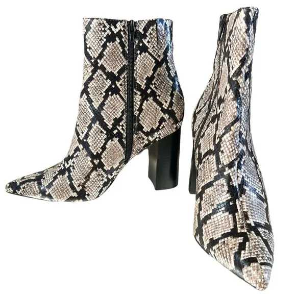 Jeffrey Campbell Raven Leather Snakeskin Heeled Ankle Boots Size 10