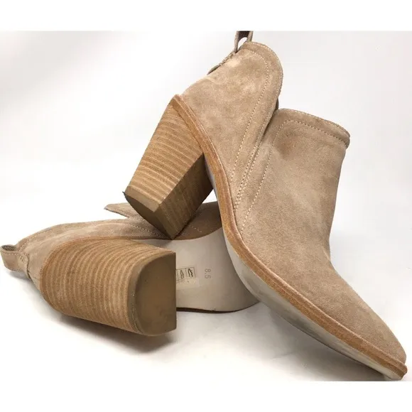 Jeffrey Campbell Rosalee Women's 8.5 Light Brown Suede Block Heel Ankle Bootie