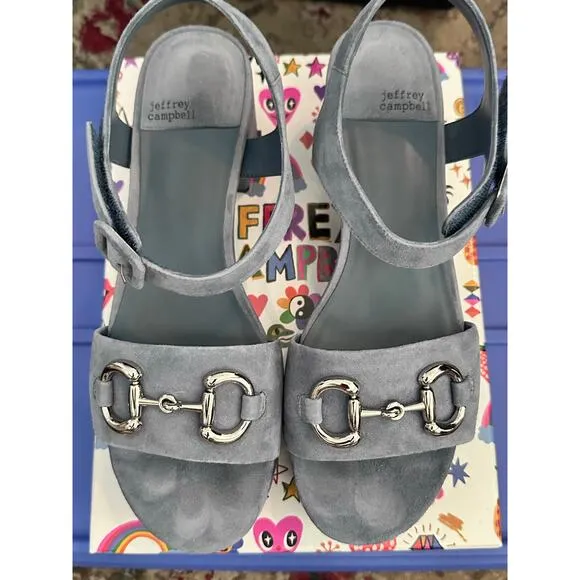 Jeffrey Campbell Women's Blue Suede Timeless Wedge Sandals Size 10