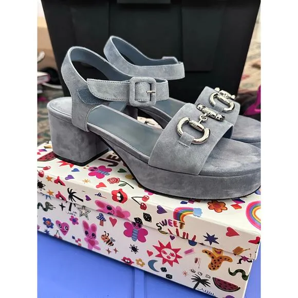 Jeffrey Campbell Women's Blue Suede Timeless Wedge Sandals Size 10
