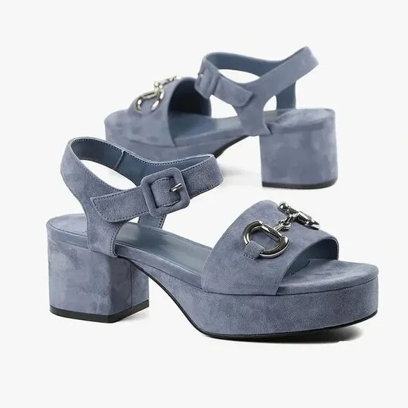 Jeffrey Campbell Women's Blue Suede Timeless Wedge Sandals Size 10