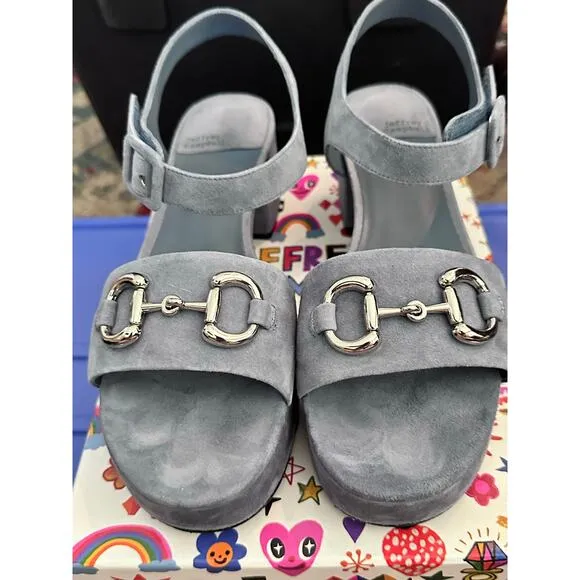 Jeffrey Campbell Women's Blue Suede Timeless Wedge Sandals Size 10