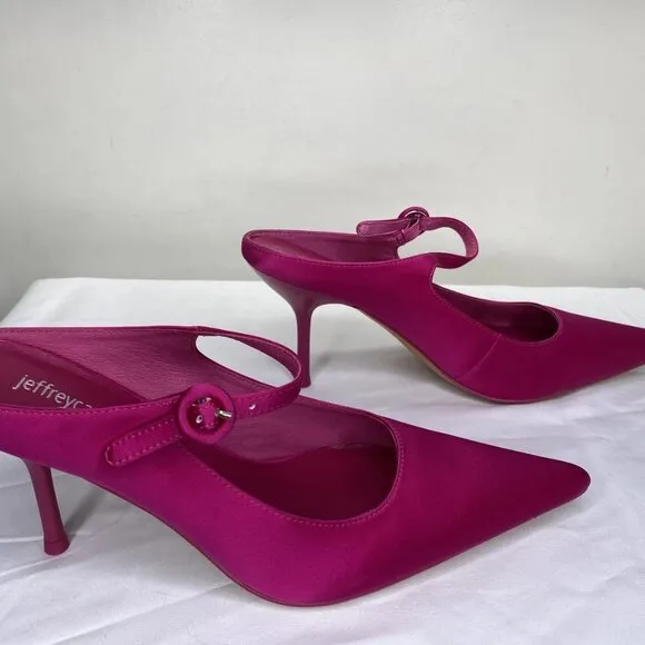 Jeffrey Campbell Women’s Tiyera Heels Fuchsia Silk Size 7 Pointed Toe Mule –