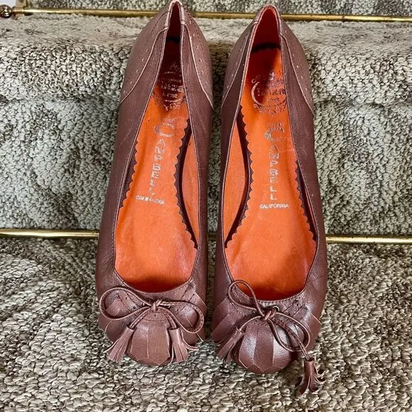 Jeffrey Campbell Daffy Kiltie Ballet Flats Shoes Size 7.5 Luggage Brown Leather