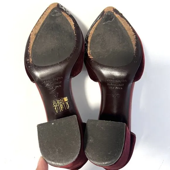 Jenni Kayne Sz 37 7 Velvet Block Heels Burgundy Red D'Orsey Shoes