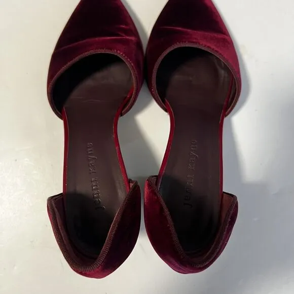Jenni Kayne Sz 37 7 Velvet Block Heels Burgundy Red D'Orsey Shoes