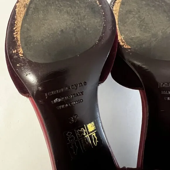 Jenni Kayne Sz 37 7 Velvet Block Heels Burgundy Red D'Orsey Shoes