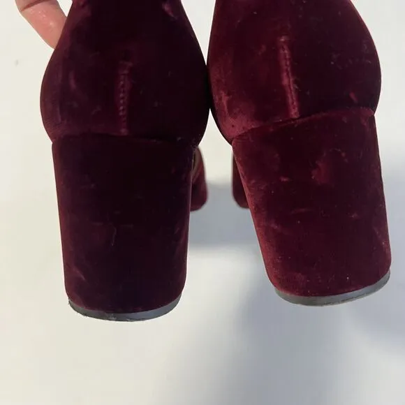 Jenni Kayne Sz 37 7 Velvet Block Heels Burgundy Red D'Orsey Shoes