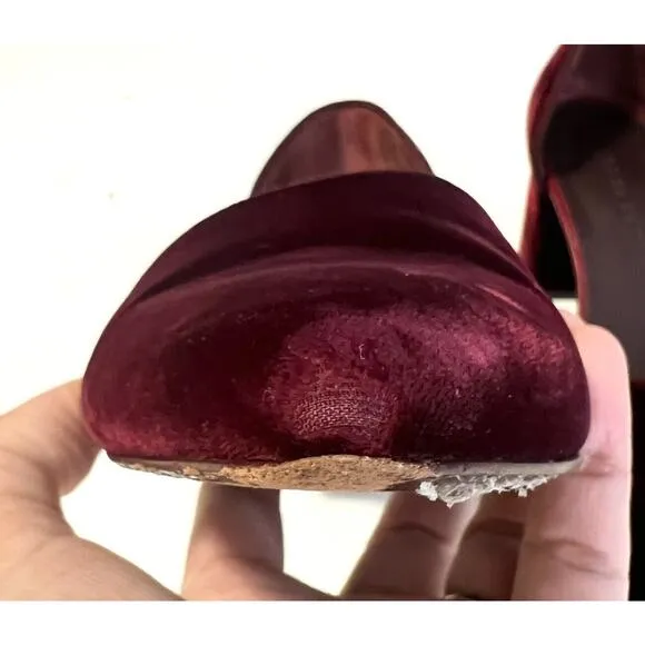 Jenni Kayne Sz 37 7 Velvet Block Heels Burgundy Red D'Orsey Shoes