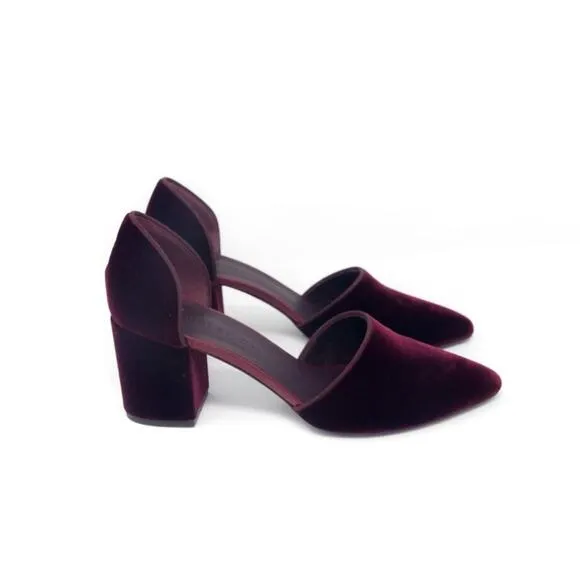 Jenni Kayne Sz 37 7 Velvet Block Heels Burgundy Red D'Orsey Shoes