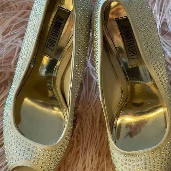 Jennifer Lopez rhinestone heels peep toe shoes