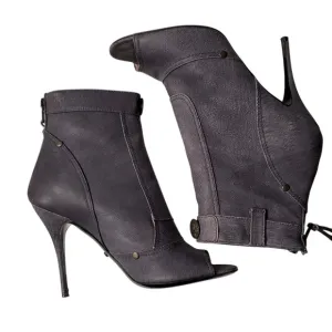 JEROME C. ROUSSEAU Peep toe leather ankle bootie boot light denim blue size 7