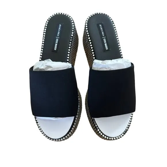 Jessica Rich x Steve Madden - Stardust Platform Slide Sandals in Black Silver