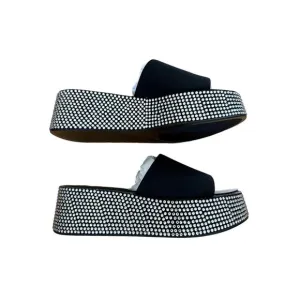 Jessica Rich x Steve Madden - Stardust Platform Slide Sandals in Black Silver